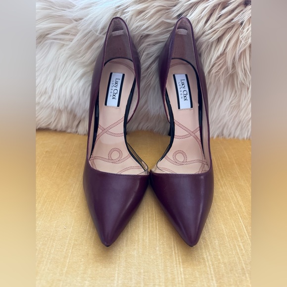 New Lucy Choi London Soho PVC Trimmed Pump Heel * Burgundy Red Black * 38 7.5 - Picture 5 of 10